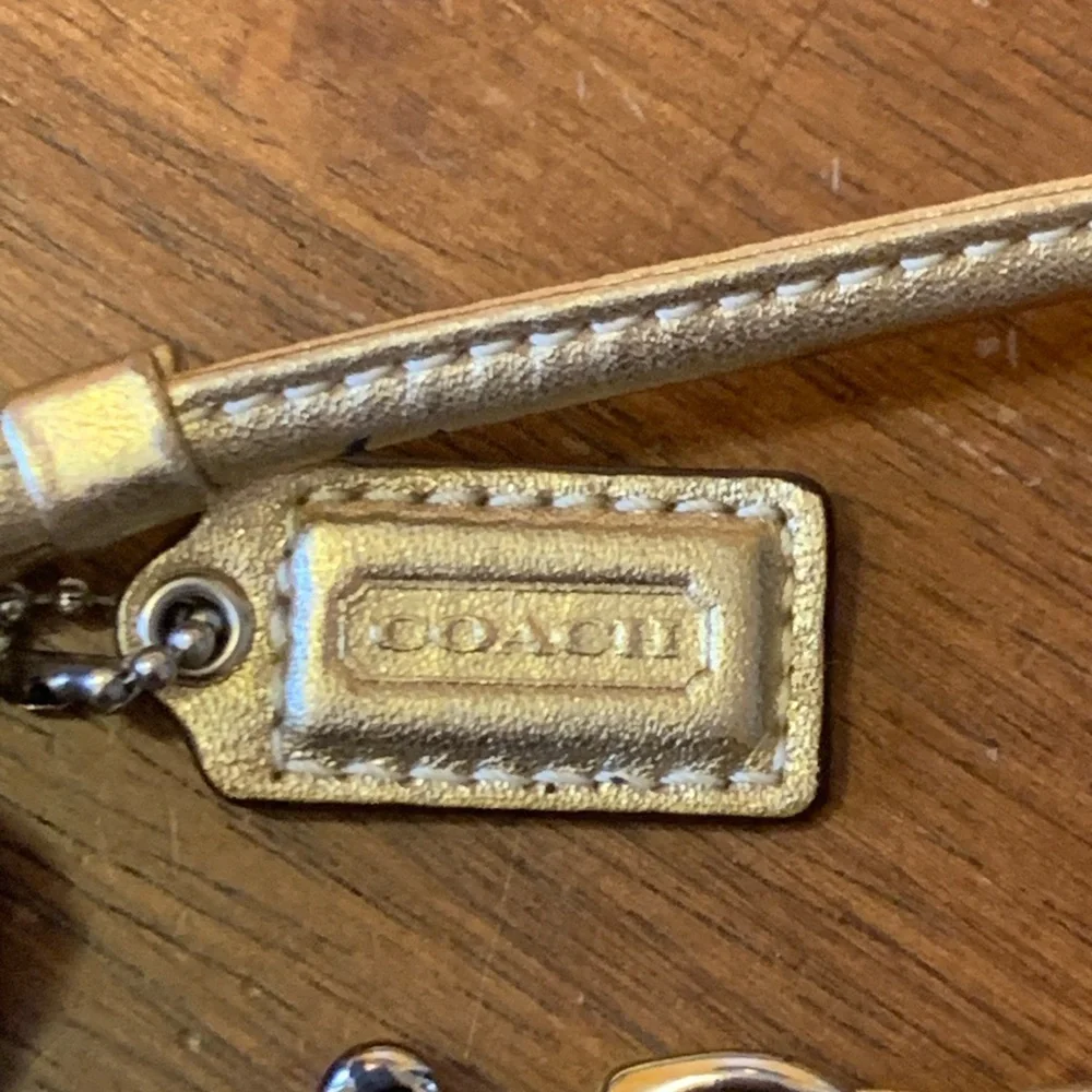Coach Gold Tan Wristlet Clutch with Elegant Design zipper wrist strap